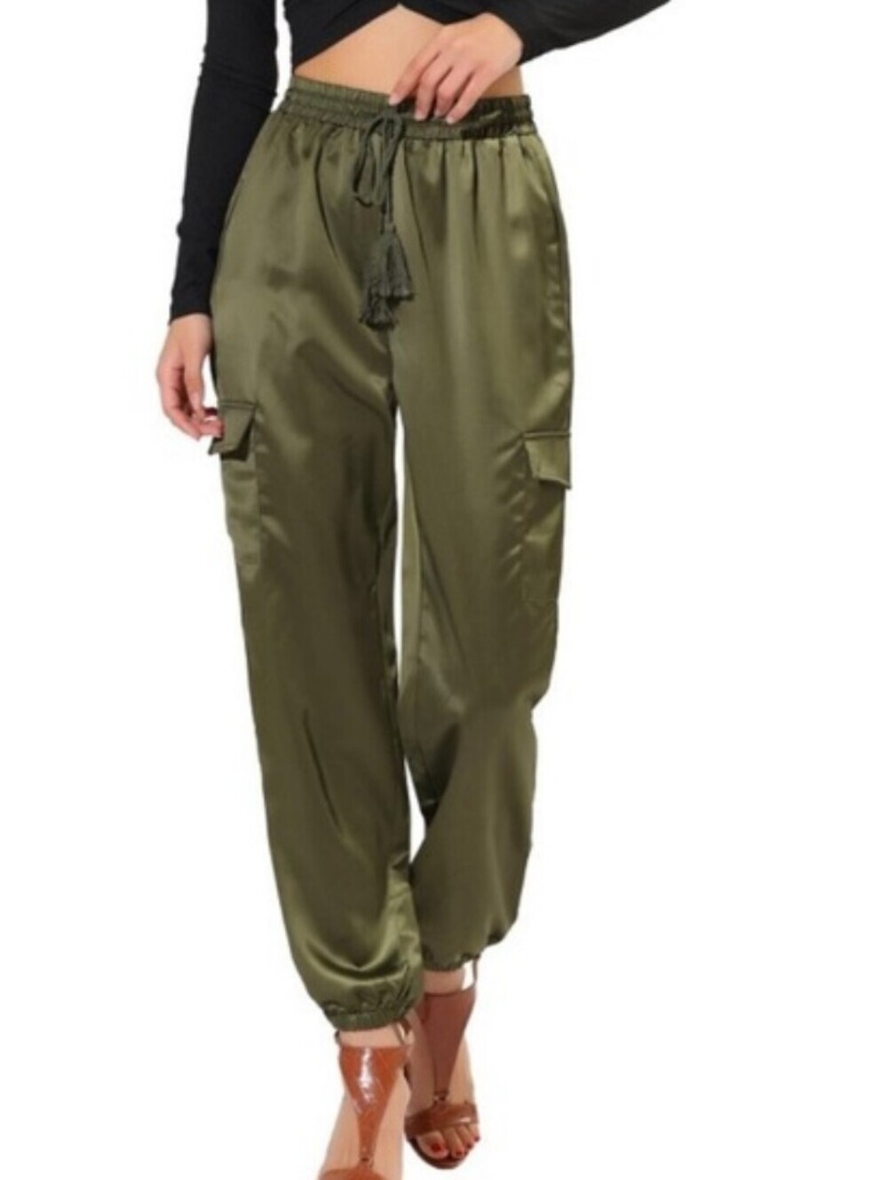 Allegra K Satin Green Joggers Sz Medium NWT - Picture 9 of 9
